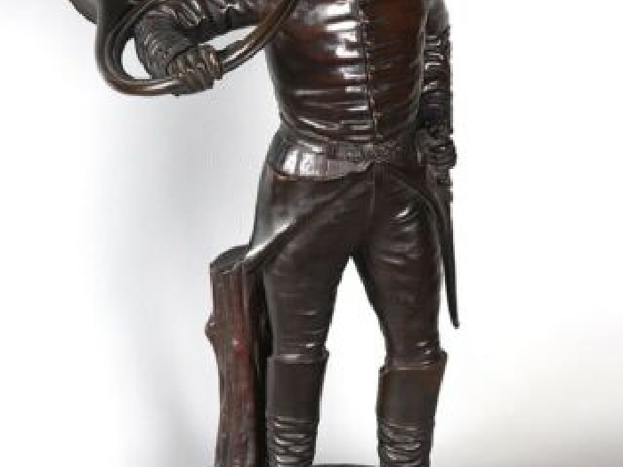 Bronze XIX ème, 60cm, Chasse à Courre, signé : J.VERSTAPPEN, Ecole Belge, trompe